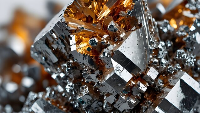 Photorealistic Macro Closeup of Shiny Raw Yttrium Ore on White Background