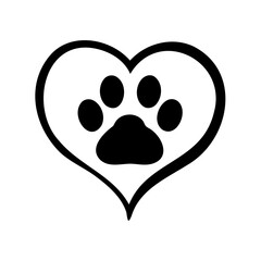 Paw print in heart vector icon illustrating pet love and care