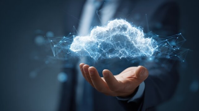 businessman presents erp cloud solution for enterprise resource planning and data management in a modern digital environment with secure connection