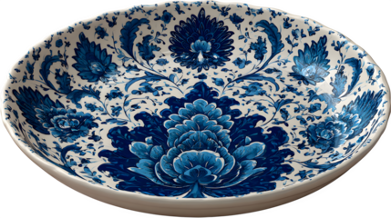 Blue and White Floral Bowl, isolated on transparent background