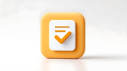A modern 3D rendered icon depicting a completed checklist or task list signifying achievement organization and efficiency in business presented in vibrant orange and white