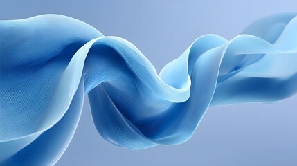 A smooth translucent blue fabric creating an abstract undulating wave pattern against a soft atmospheric gradient background conveying fluidity and delicate beauty