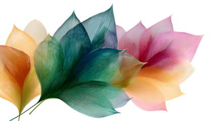 Colorful translucent maple leaves, isolated on transparent background