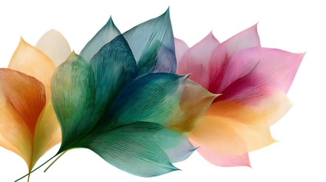 Colorful translucent maple leaves, isolated on transparent background