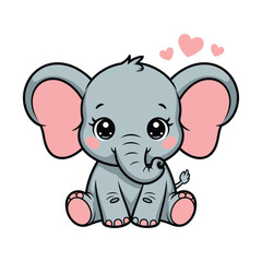 Fototapeta premium A sweet baby elephant with hearts floating above, isolated on