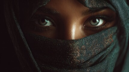 Naklejka premium Closeup portrait of woman in dark fabric