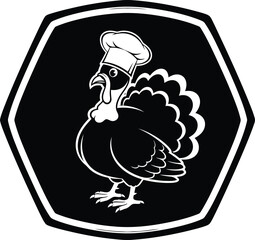 Chef turkey emblem with festive tail feathers