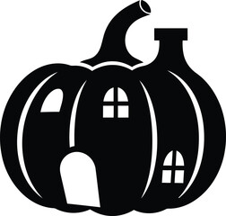 Whimsical pumpkin house silhouette with chimney and door