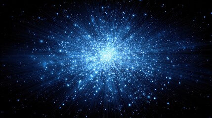 Obraz premium abstract blue particle burst illustration on dark background representing technology science or cosmic event