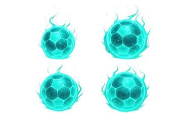 Soccer ball glowing with cyan energy effect, magic orb for sports game, power, and mystical football action