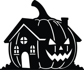 Spooky pumpkin house silhouette for halloween decorations