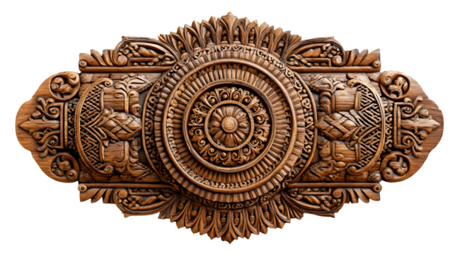 Intricate Carved Wood Panel, isolated on transparent background