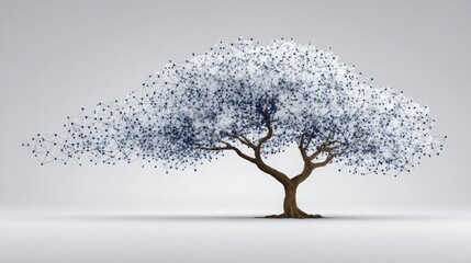 Tree with many small blue leaves depicting longevity ecosystem choreography icon concept of orchestration