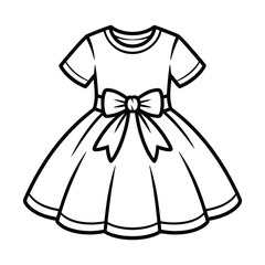 Charming dress illustration isolated on, featuring a bow and flowing skirt, perfect for fashion design or childrens book illustration