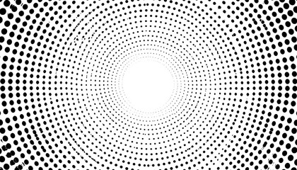 Abstract Halftone Tunnel Effect with Concentric Circles and Dots.