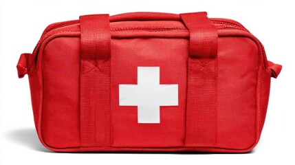 red first aid kit bag with white cross isolated on transparent background essential for emergency preparedness