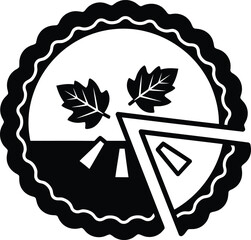 Black and white illustration of a slice of pie with leaf decorations