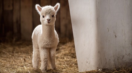 Fototapeta premium Adorable baby alpaca in barn