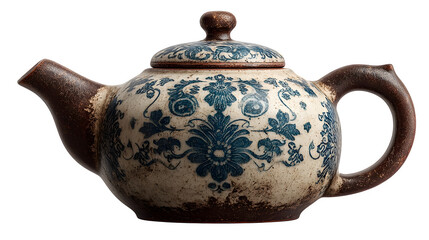 Antique Floral Teapot, isolated on transparent background