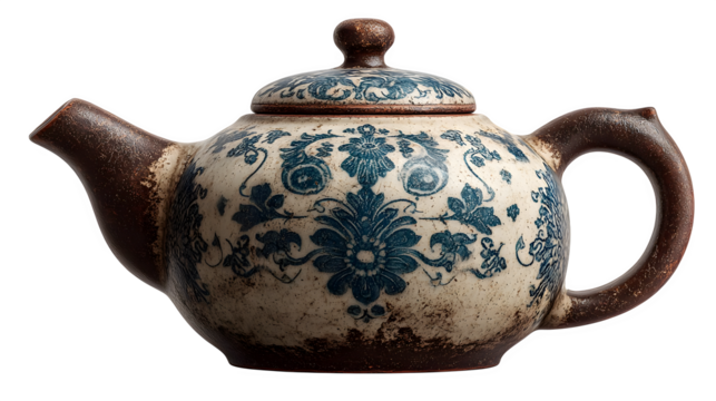 Antique Floral Teapot, isolated on transparent background