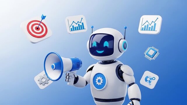 AI-Powered Marketing Friendly Robot Assistant Communicating Business Strategy and Data Analytics for Digital Growth Automation