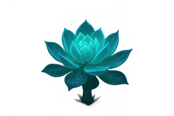 Teal fantasy plant with glowing succulent leaves on transparent background, alien botanical illustration, vibrant turquoise nature art
