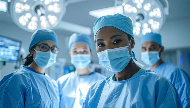 Diverse International Medical Team Preparing for Surgery in Modern Hospital Operating Room