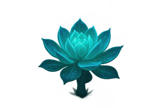 Teal fantasy plant with glowing succulent leaves on transparent background, alien botanical illustration, vibrant turquoise nature art