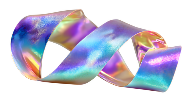 Iridescent Möbius Strip, isolated on transparent background