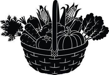 Vintage silhouette basket overflowing with fresh harvest vegetables