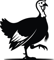 Black silhouette of a walking turkey with feathers detailed