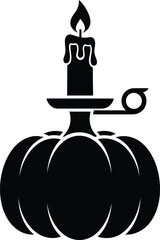 Silhouette of a candle in a pumpkin holder with a flame