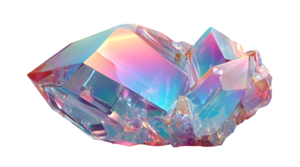Iridescent crystal formation, isolated on transparent background