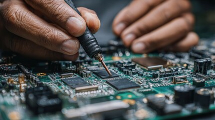 Person soldering circuit board