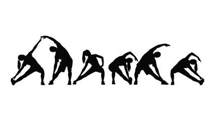 Stretching exercise silhouettes isolated on white background, Vector
