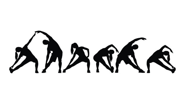 Stretching exercise silhouettes isolated on white background, Vector