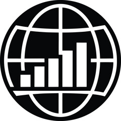 Minimalist globe with rising bar chart icon representing global growth and data analysis