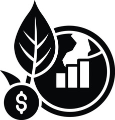 Sustainable finance icon with a green leaf and globe