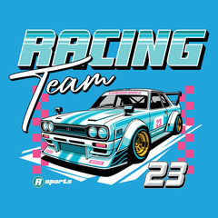 Turbo race, racing car vector illustration print