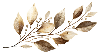 Golden laurel wreath branch, isolated on transparent background