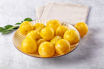 Ripe sweet fresh yellow plum