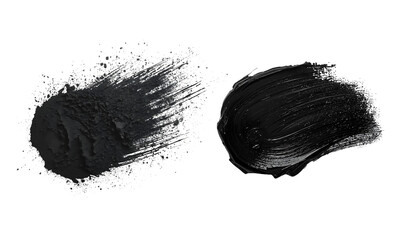 Textured and glossy black paint strokes artistic elements