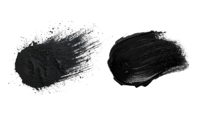 Textured and glossy black paint strokes artistic elements