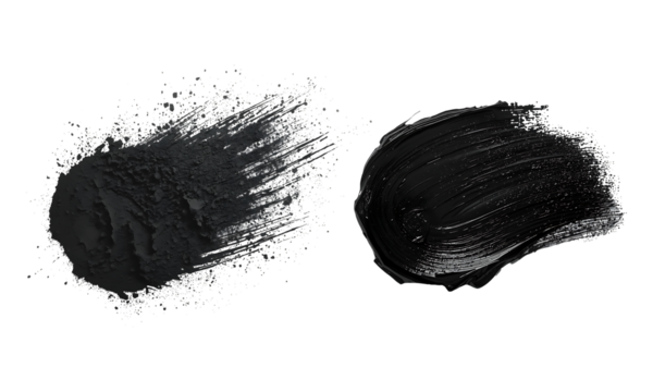 Textured and glossy black paint strokes artistic elements