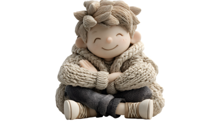 Contented child with eyes closed 3d style, isolated on transparent background