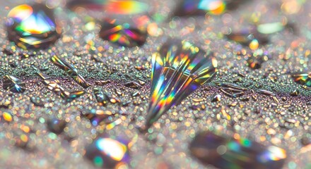 Fototapeta premium Macro Shot Rainbow Iridescent Water Droplets on Textured Surface
