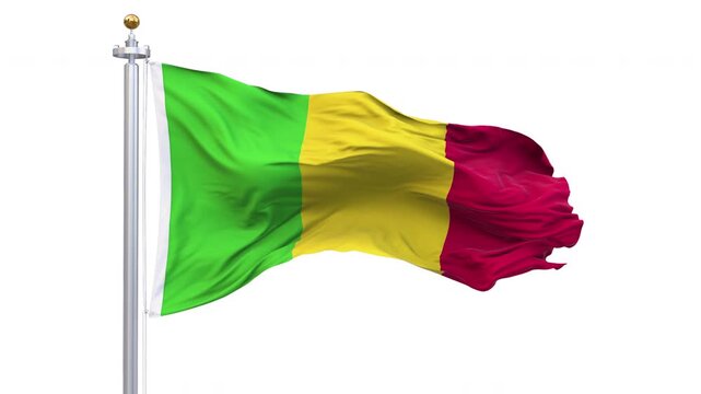 Mali flag waving looping with transparent background, with alpha matte layer for transparency in the background.
