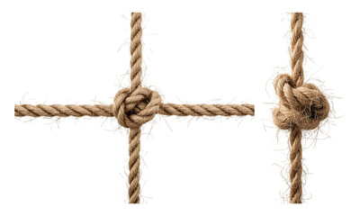 Natural fiber rope with decorative knots creating a grid pattern