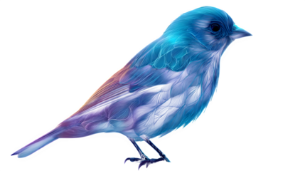 Neon Blue Bird, isolated on transparent background