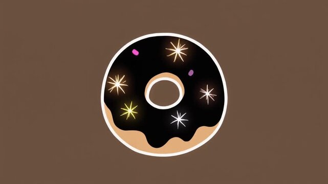 Vector illustration of a delicious chocolate donut with sparkling magical galaxy glaze, a sweet dessert icon isolated on a brown background